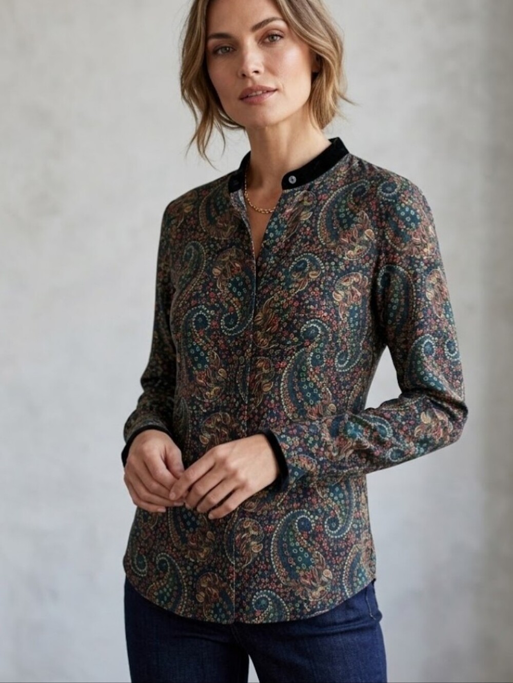 A.P.C. Women's Multicolor Paisley Floral Long Sleeve Button Down Shirt Size 38